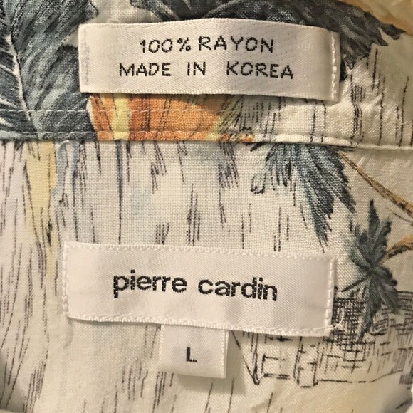 Vintage Pierre Cardin Hawaiian Beach Shirt Aloha Summer Men L Rayon Button Up SS - Picture 6 of 6